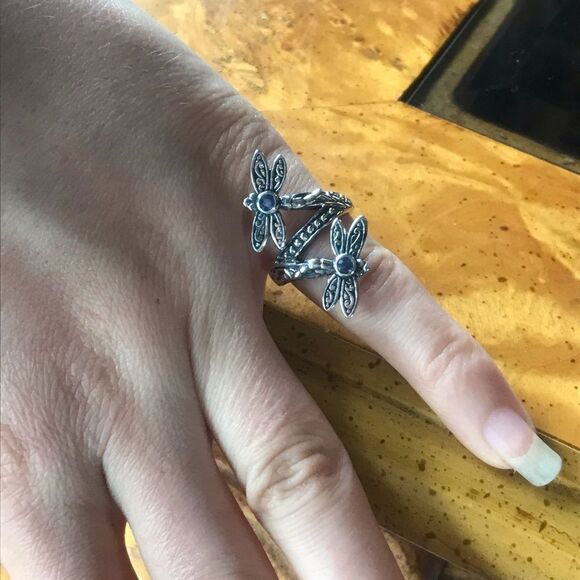 Natural Blue Sapphire Sterling Silver Dragonfly Ring Size 5 - Picture 3 of 7
